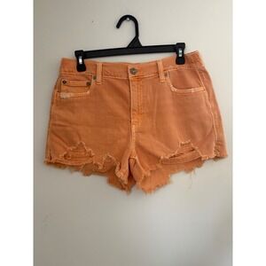 Aerie Orange‎ Distressed Denim High Waisted Cutoff Shorts Women's Size M